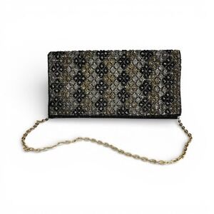 Beaded Clutch Evening Bag Gold Silver Black Chain Shoulder Bag